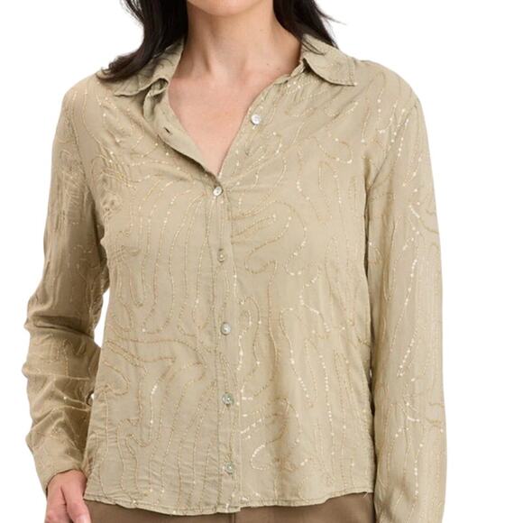 XCVI Seraphina Button Up Blouse Sand Lime Sequins Size S NWT Fall Style Elevated - Picture 1 of 12